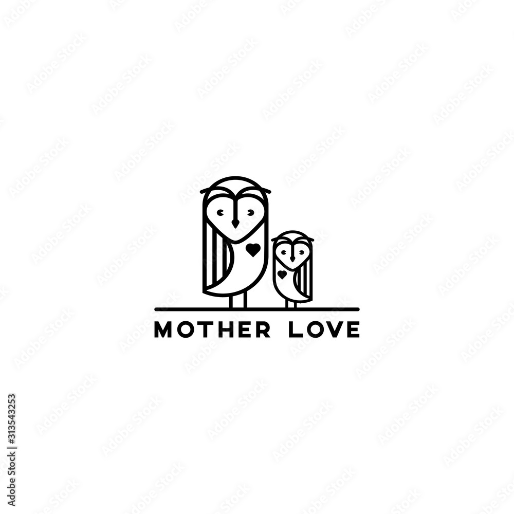 Mother love logo template, owl line art logo vector Mother love logo template, owl line art logo vector