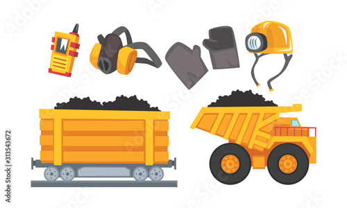 Mining Tools Vector Set. Coal and Other Minerals Extraction Concept