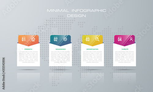 Info graphic template with 4 options, workflow, process chart, , diagram, annual report, web design, steps or processes. - Vector