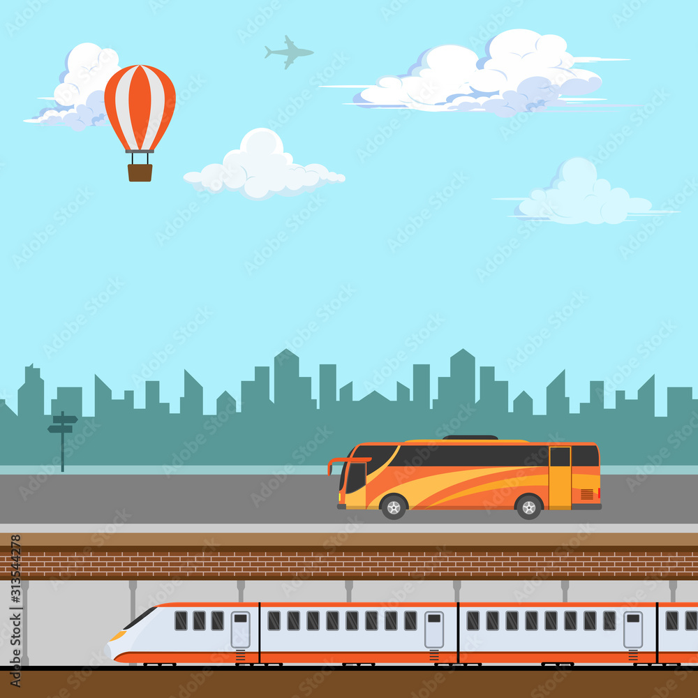 Illustration design of vehicles to travel easily using public transportation with various destinations