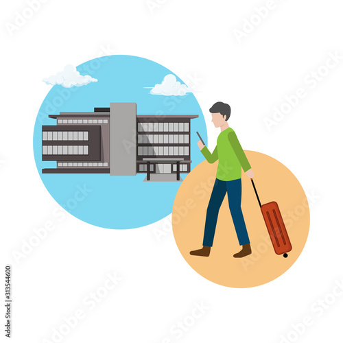 illustration of person looking for a place to stay while vacation design vector travel