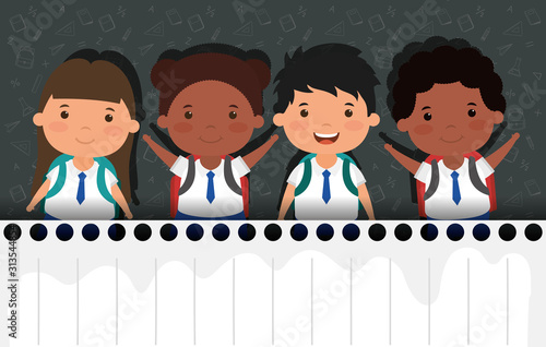back to school card with interracial students