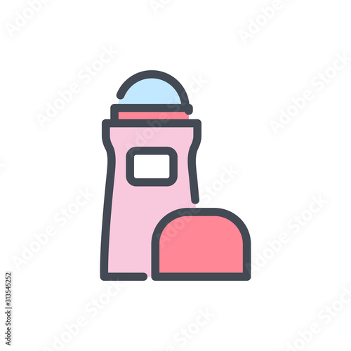 Roll on deodorant color line icon. Roller antiperspirant vector outline colorful sign.