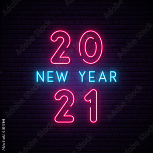 2021 New Year neon signboard. Festive vector banner with multicolor text. Vector greeting banner.