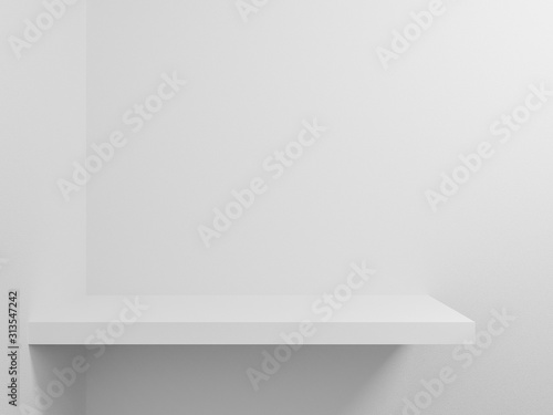 Wallpaper Mural 3d render of empty retail shop shelf . White bookshelf hanging on wall.  Torontodigital.ca