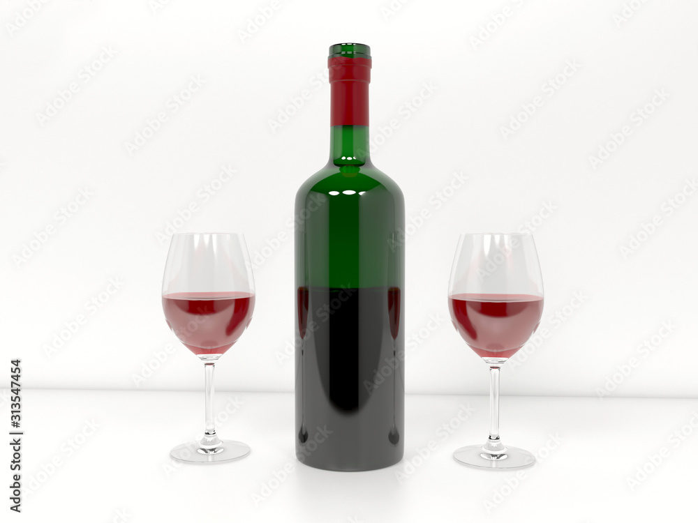 Wine bottle with glasses filled with red wine Wine bottle with glasses filled with red wine