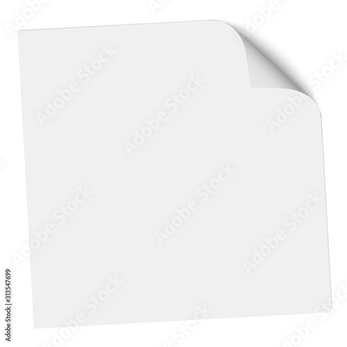 Note paper with a bent upper right corner. Vector illustration.