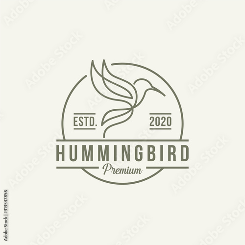 Hummingbird Colibri Bird Logo Line Outline Monoline Vector Icon Illustration