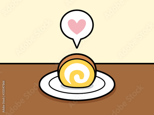 カフェタイム ロールケーキ（ハートの吹き出し）