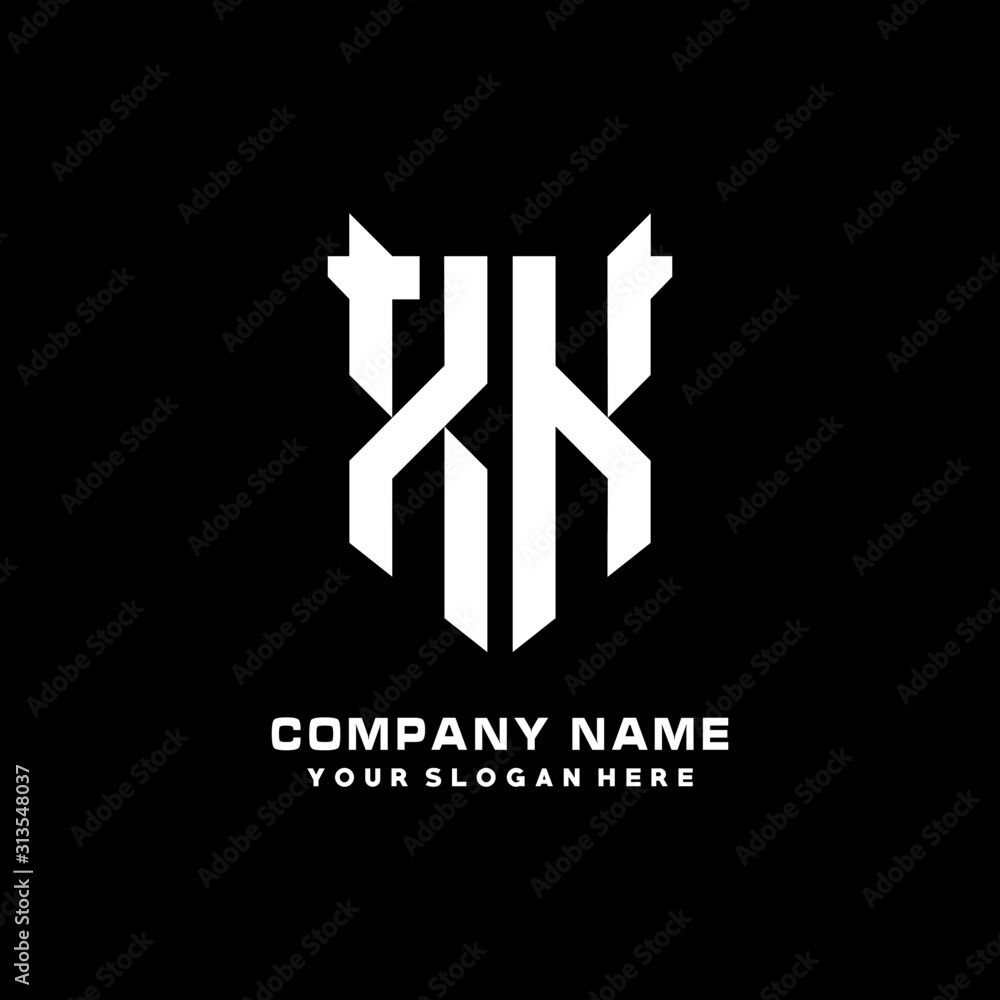 XK Initial letter Shield vector Logo Template Illustration Design, black and white color