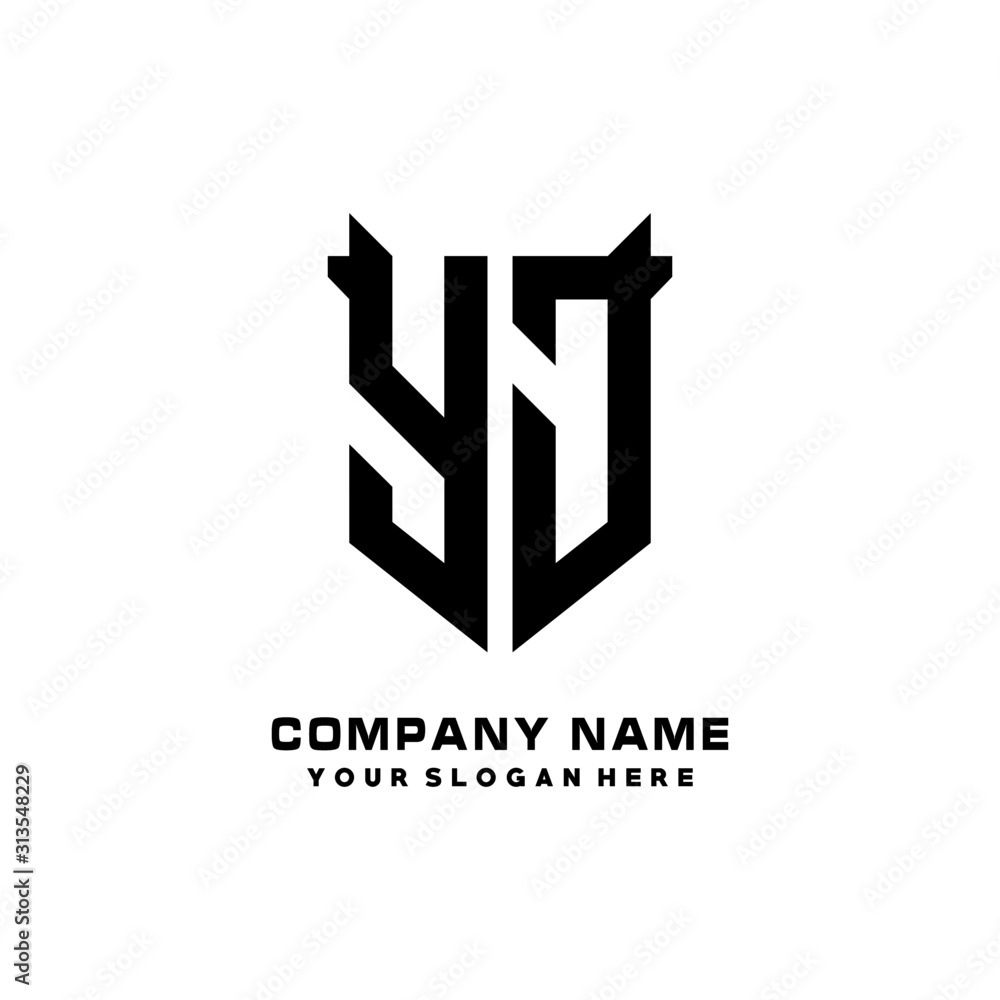 YJ Initial letter Shield vector Logo Template Illustration Design, black and white color YJ Initial letter Shield vector Logo Template Illustration Design, black and white color