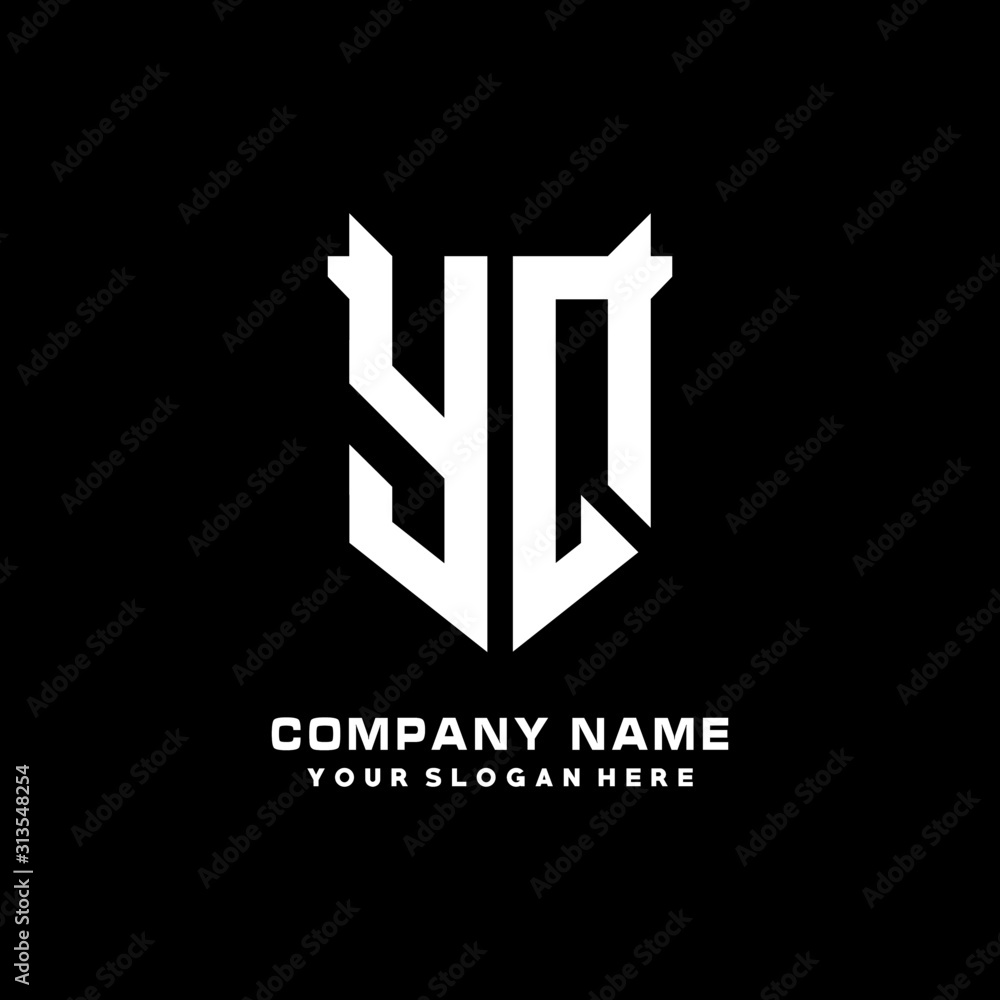 YQ Initial letter Shield vector Logo Template Illustration Design, black and white color YQ Initial letter Shield vector Logo Template Illustration Design, black and white color