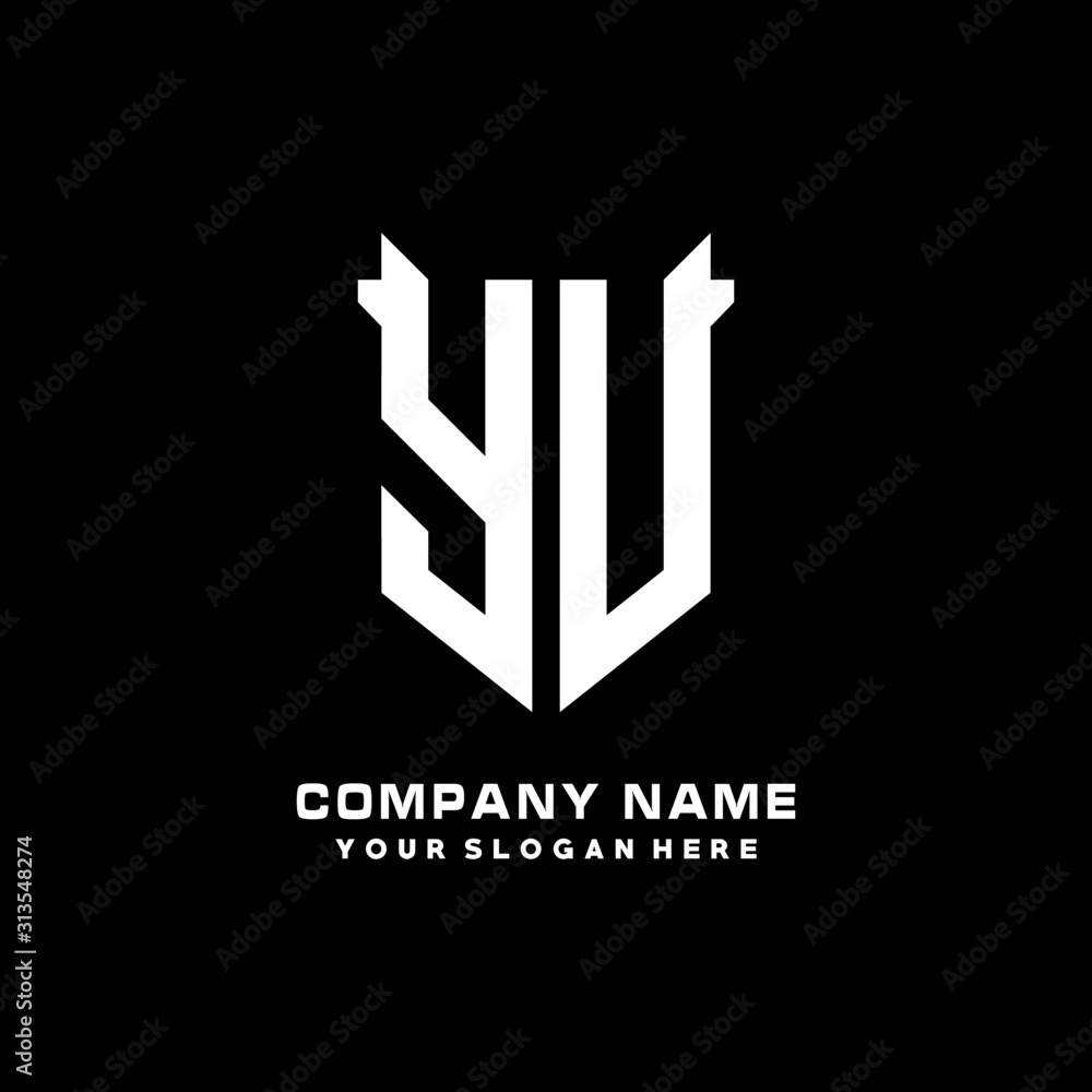 YU Initial letter Shield vector Logo Template Illustration Design, black and white color YU Initial letter Shield vector Logo Template Illustration Design, black and white color