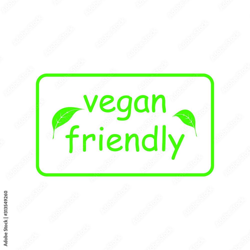 Vegan friendly green word text with leaf for icon, sign, symbol, label, poster, badge or logo design Vegan friendly green word text with leaf for icon, sign, symbol, label, poster, badge or logo design