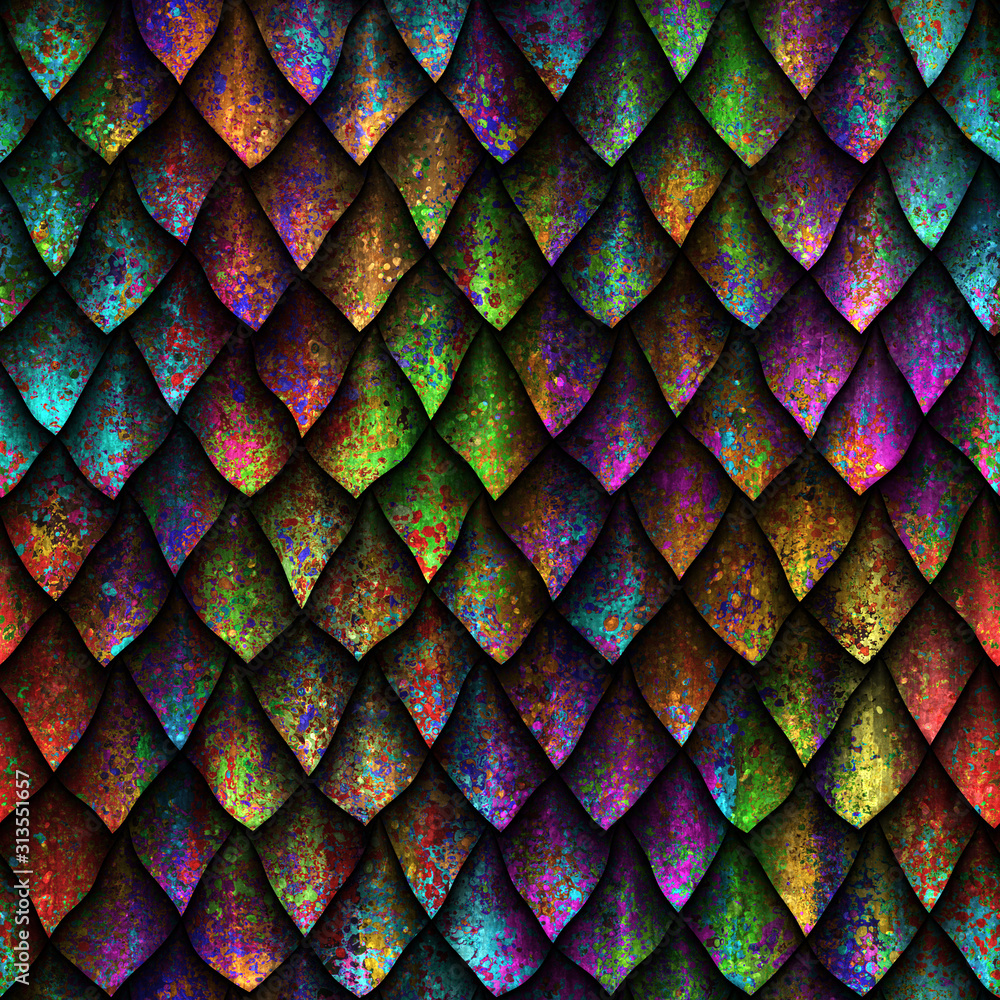 Fototapeta Seamless texture of dragon scales, reptile skin, 3d illustration