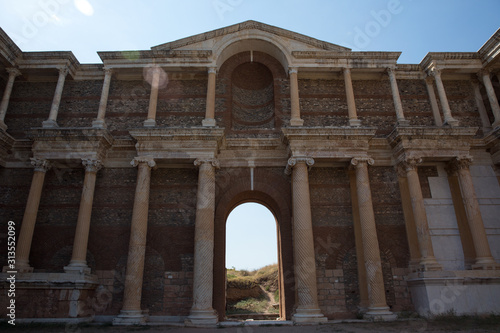 Sardes Ancient City which has gymnasium and synagogue ruins and columns in Salihli, Manisa, Turkey.