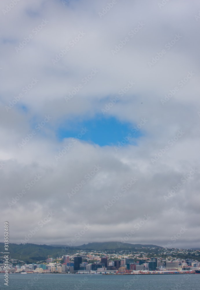 City of Wellington New Zealand. Cook Strait. Clouds