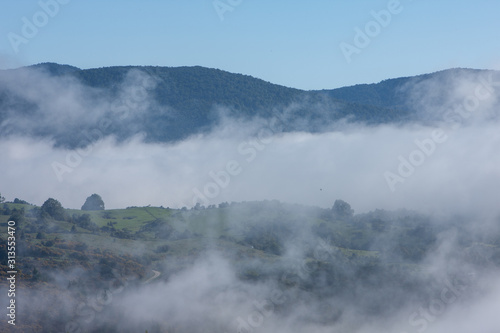 Clouds. Fog. Mountains.Highway 60 Collingwood Motueka. South Island New Zealand