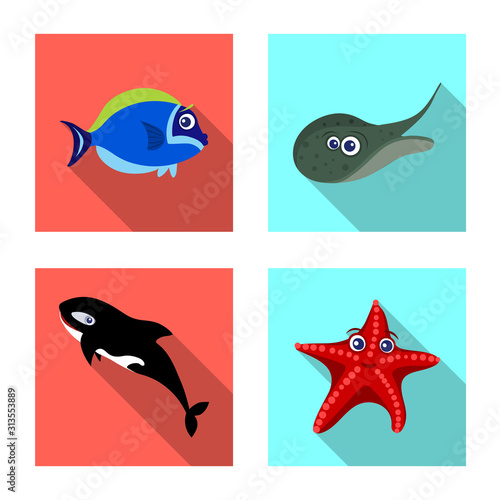 Isolated object of sea and animal symbol. Collection of sea and marine stock symbol for web.