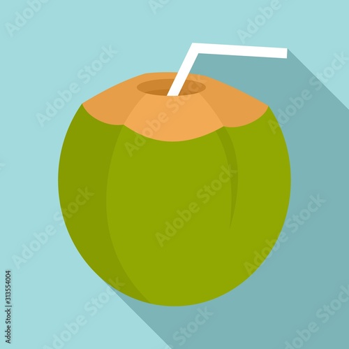 Coconut cocktail icon. Flat illustration of coconut cocktail vector icon for web design