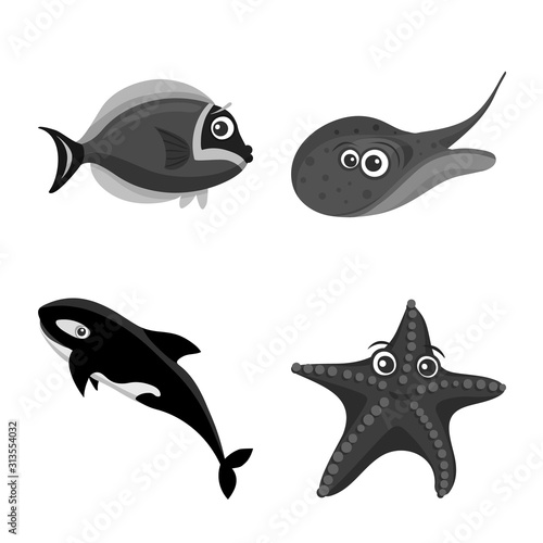 Isolated object of sea and animal symbol. Set of sea and marine stock vector illustration.