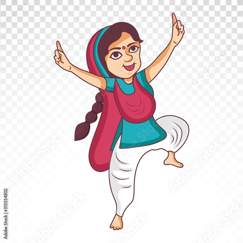 vector illustration of Punjabi female cartoon  character dancing bhangra.