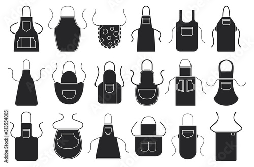 Kitchen apron vector black icon set. Isolated black set cook uniform.Vector illustration icon kitchen apron on white background .