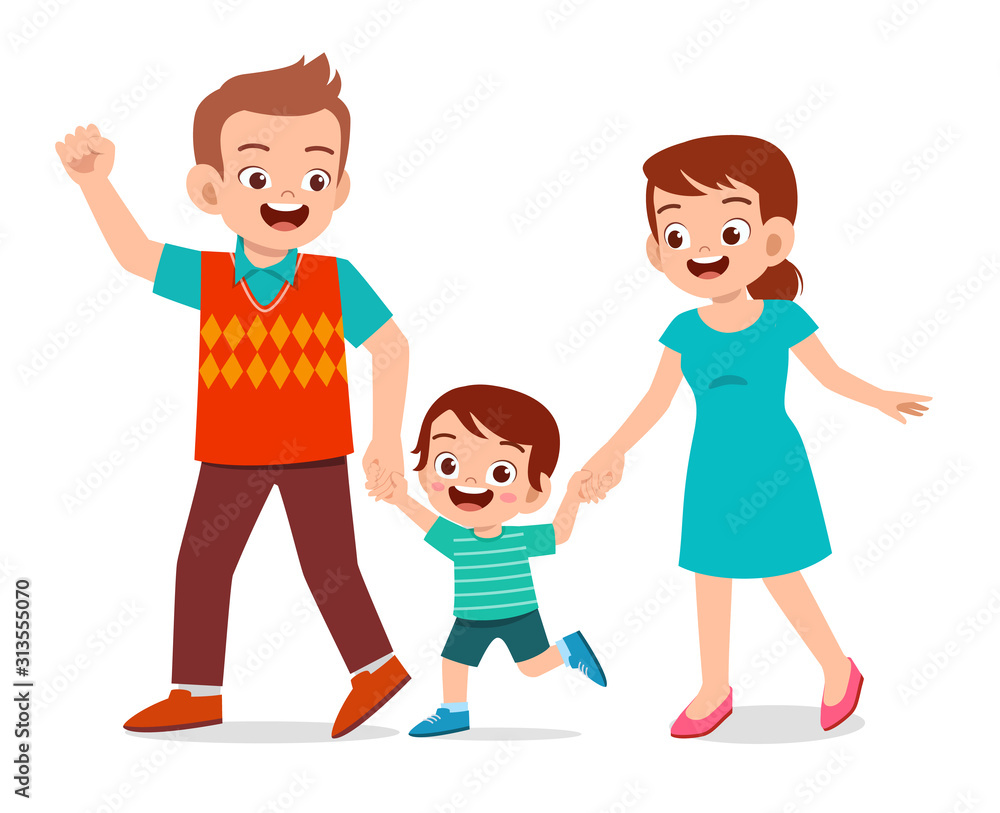 happy cute kid boy take walk with mom and dad Stock Vector | Adobe Stock