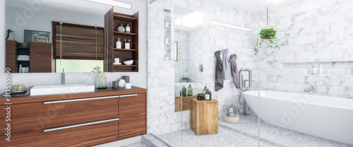 Panorama of a Contemporary Bathroom - 3d visualization