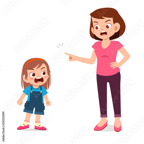 mom try to talk with her angry kid girl