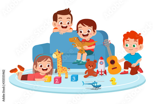 happy cute kids boy and girl play together