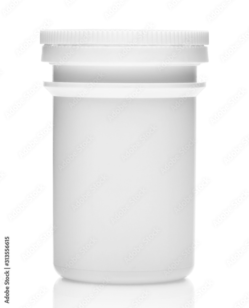 White plastic medical bottle without label, clean and new, container for pills, tablets, vitamins, drugs, capsules, medicament and food supplement for healthcare. Pharmaceutical industry. Pharmacy. White plastic medical bottle without label, clean and new, container for pills, tablets, vitamins, drugs, capsules, medicament and food supplement for healthcare. Pharmaceutical industry. Pharmacy.