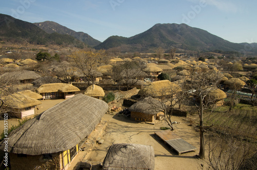 Old korean town in Suncheon, South Korea. The town have many  grass-roofed house of  the age of Joseon Dynasty. 