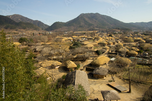 Old korean town in Suncheon, South Korea. The town have many  grass-roofed house of  the age of Joseon Dynasty. 