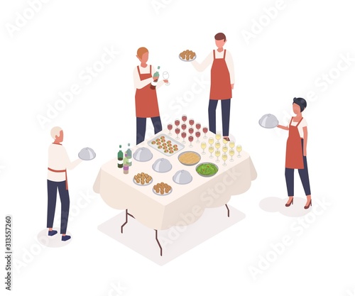 Social event preparation isometric vector illustration