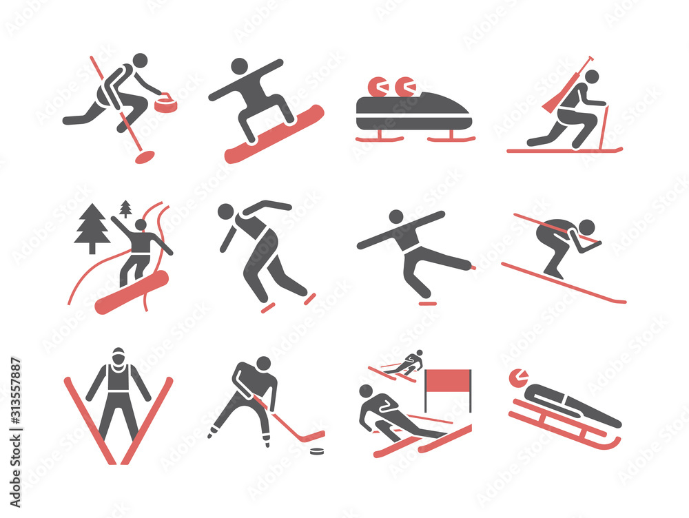 Winter sport. Flat icons. Skiing. Vector signs for web graphics Winter sport. Flat icons. Skiing. Vector signs for web graphics
