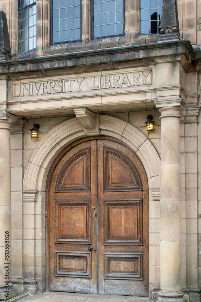 Large Wooden Entrance Door to University Library