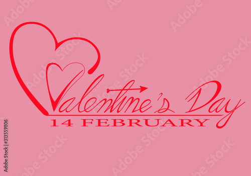 Valentines day background with heart pattern and typography of valentines day text and 14 February text. On the letter T, there are arrows from Cubic. To show love.OnVector illustration. Wallpaper,