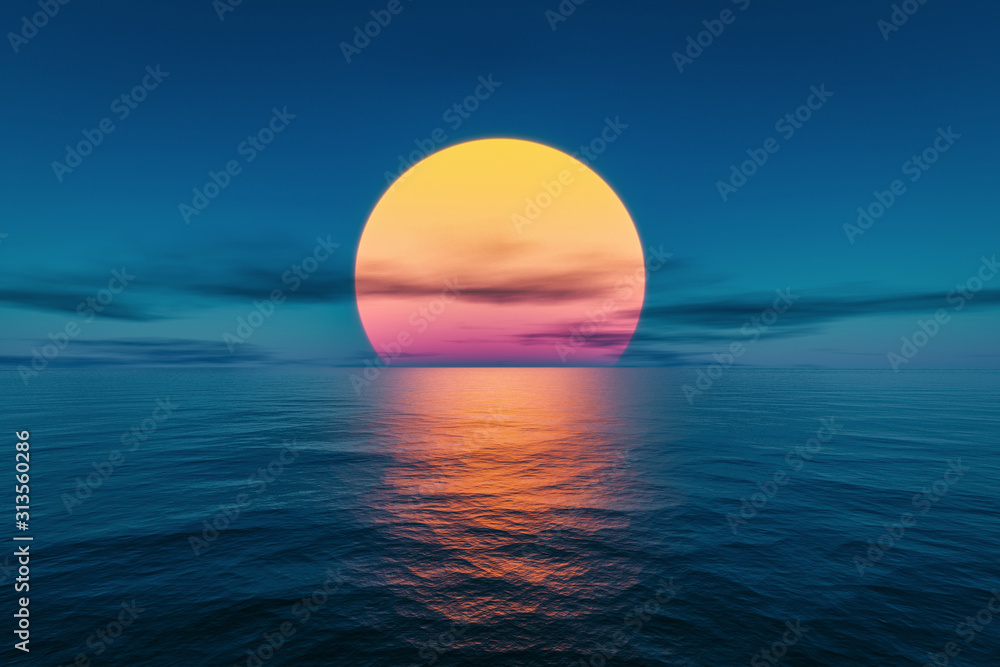 great sunset over the ocean - obrazy, fototapety, plakaty 