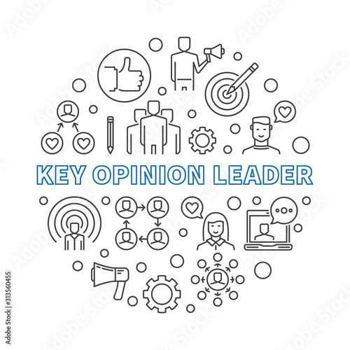 Key Opinion Leader linear banner. Vector KOL round concept outline illustration