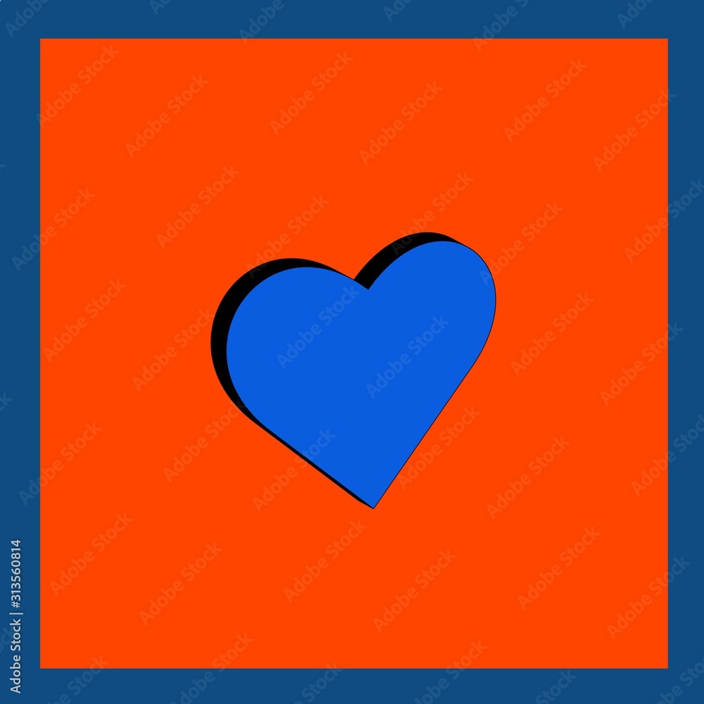 Blue heart in square frame on lush lava background
