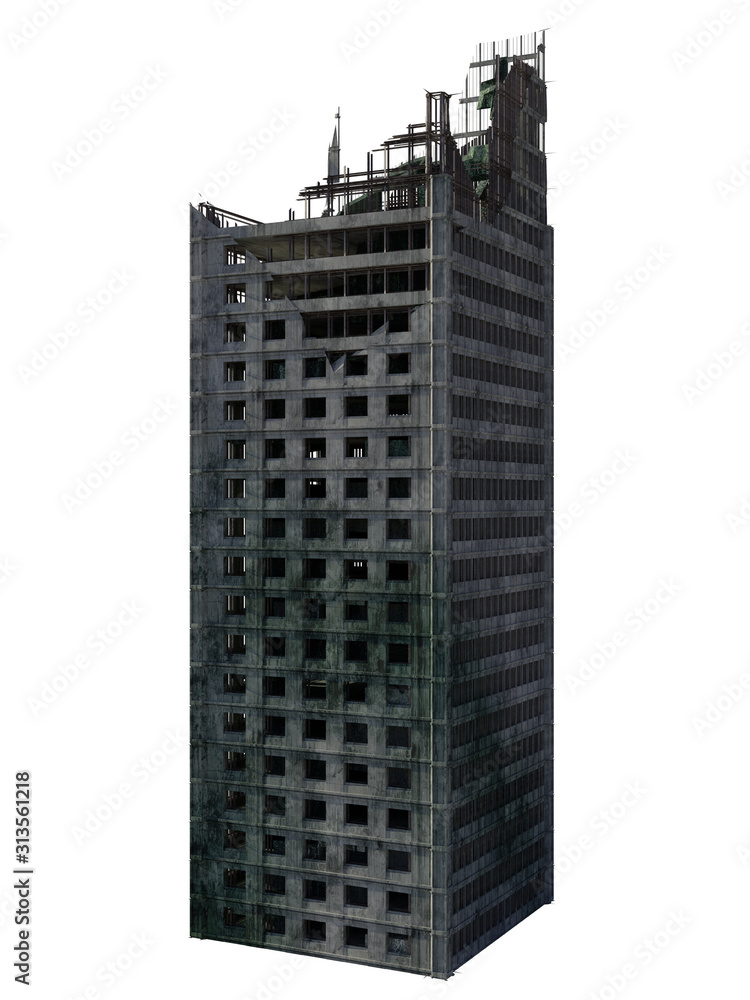 Fototapeta premium ruined skyscraper isolated on white background