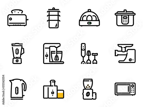 Set of black vector icons, isolated against white background. Illustration on a theme Kitchen Appliances