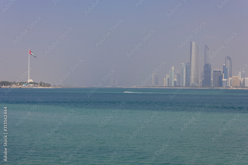 view of Abu Dhabi skyline from its marina