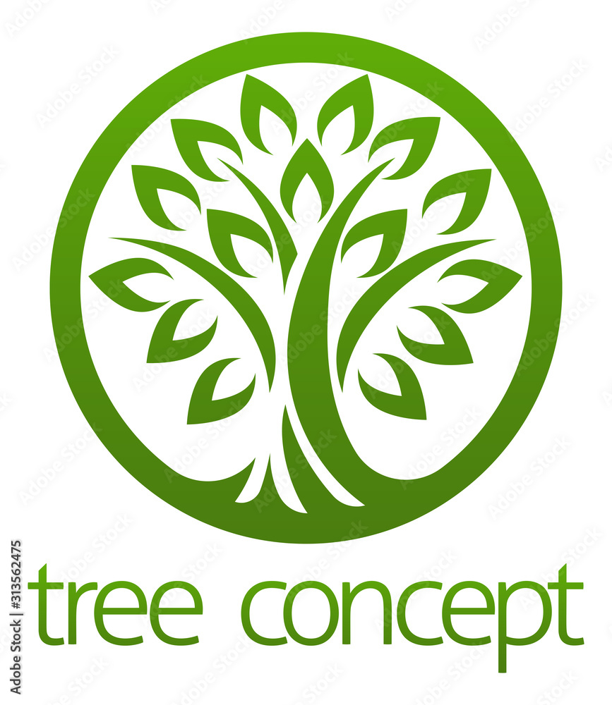 A stylised tree circular concept icon design illustration