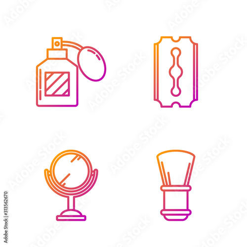 Set line Shaving brush, Hand mirror, Aftershave and Blade razor. Gradient color icons. Vector