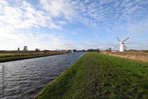 White windmill at Thurne, on the Norfolk Broads, England, UK.