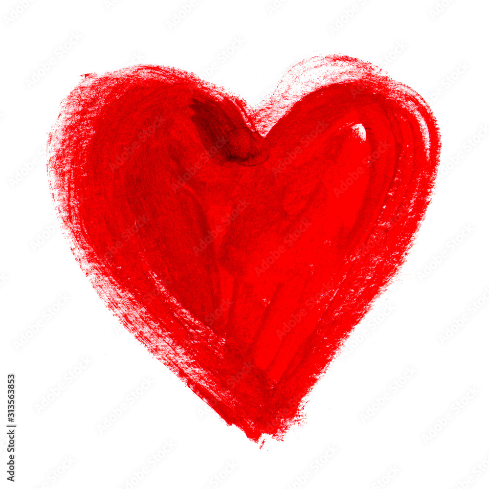 Obraz Artystyczne czerwone serce. Ilustracja na kartki ślubne, pozdrowienia walentynkowe. Serce w stylu grunge. Piękny symbol miłości.