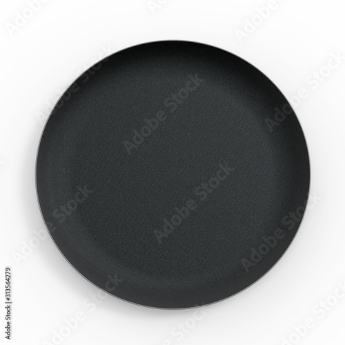 Empty Black Dish made of Textured Metal Isolated on White Background. Realistic 3D Rendering.