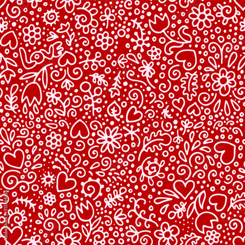 seamless floral repeat valentine vector pattern with hearts